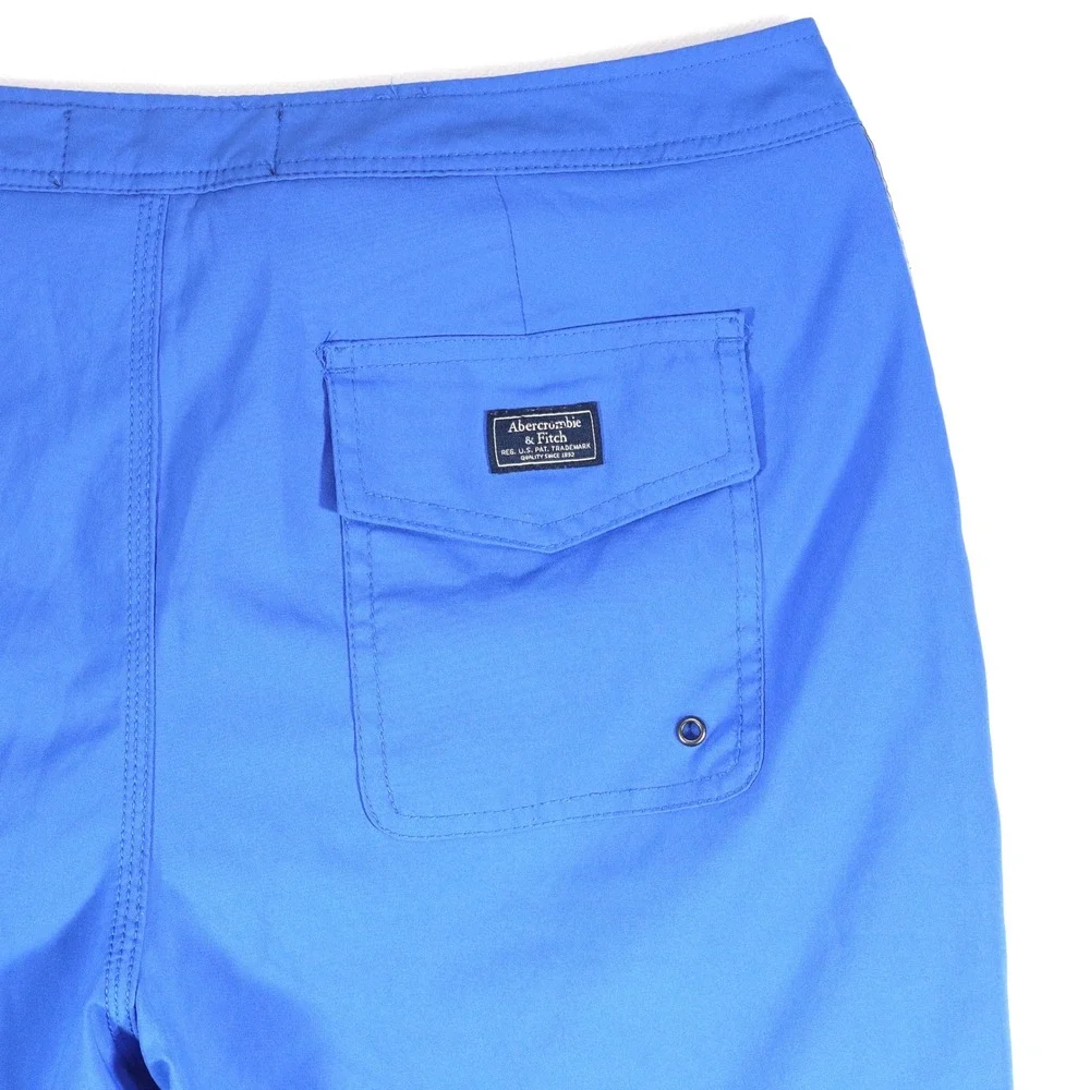 Abercrombie & Fitch Board Shorts Mens 30 Blue Logo Tape Stretch Swim Trunks EUC‎